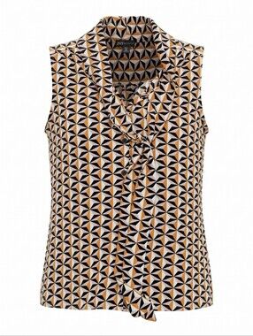JNY Sleeveless Geometric Tie-Neck Sleeveless Top Camisole Feminine Flowy Size M